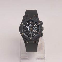 Black Strap Black Dial Men's Wrist Watch HB