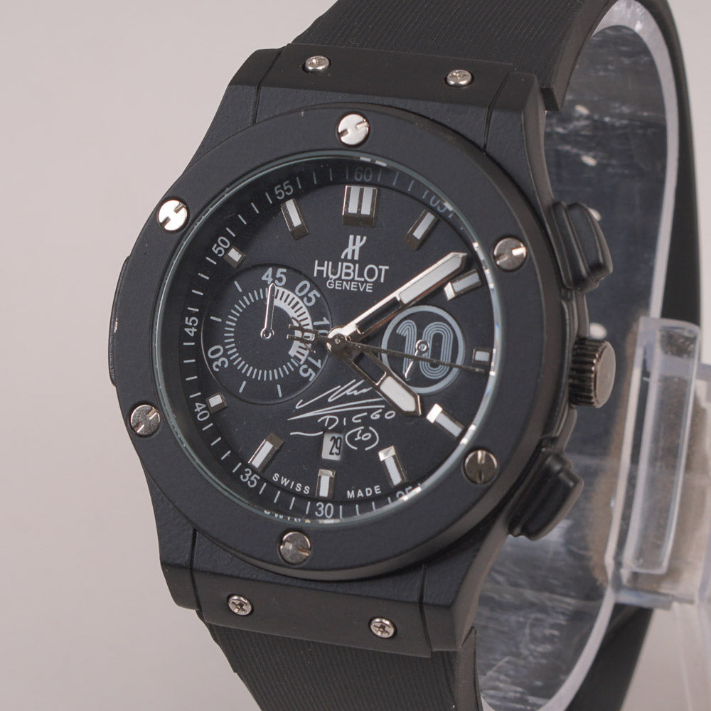 Black Strap Black Dial Men's Wrist Watch HB