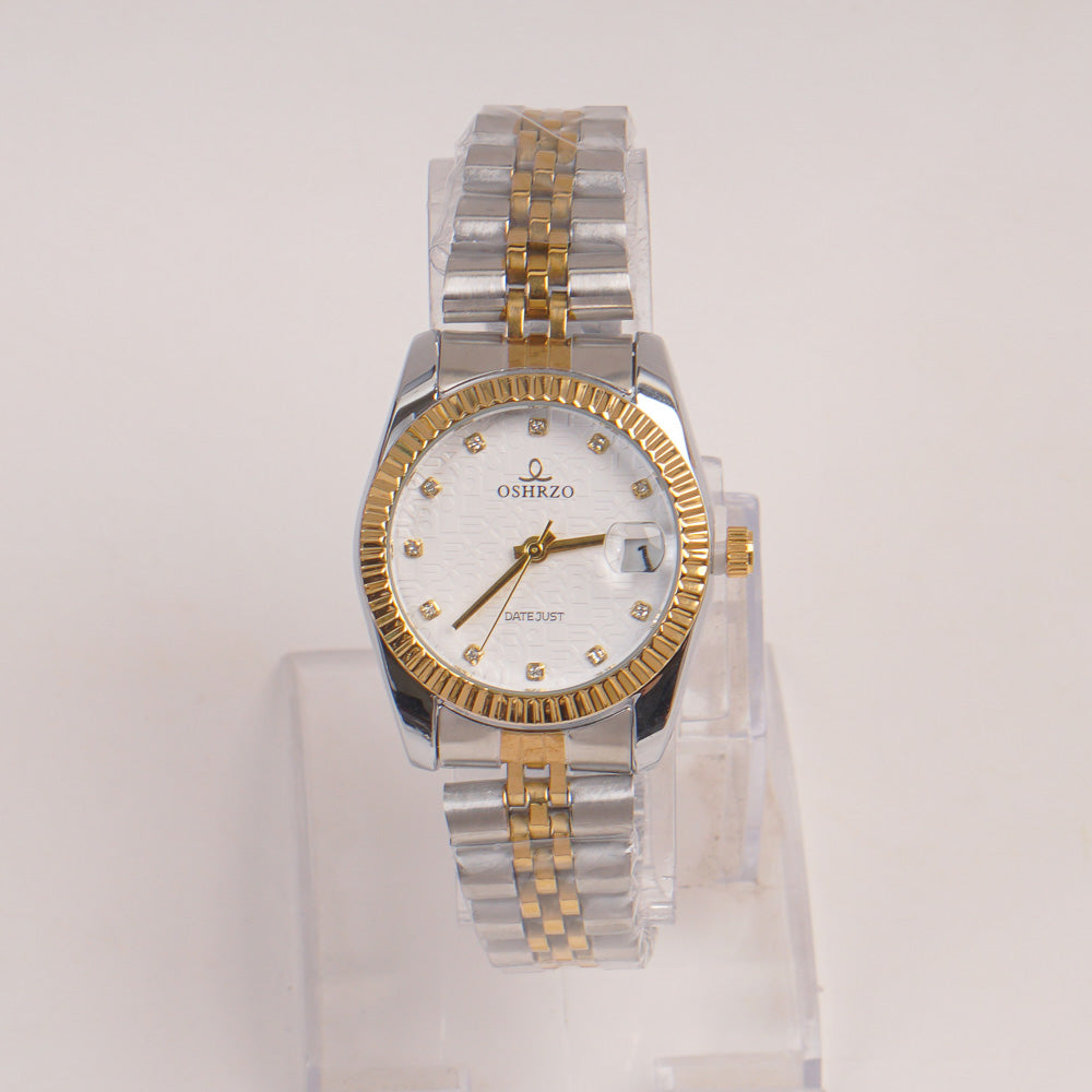 Two Tone Woman Silver Chain Watch White Dial