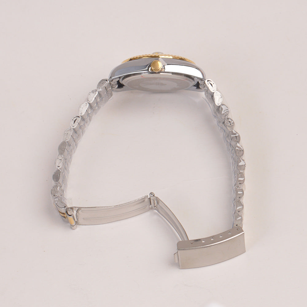Two Tone Woman Silver Chain Watch White Dial