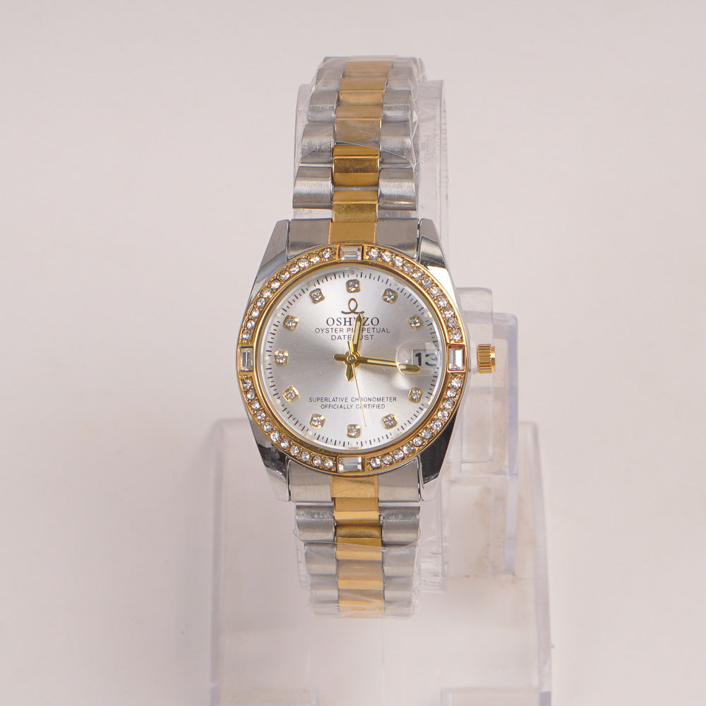 Two Tone Woman Silver Chain Watch Silver Dial