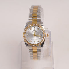 Two Tone Woman Silver Chain Watch Silver Dial