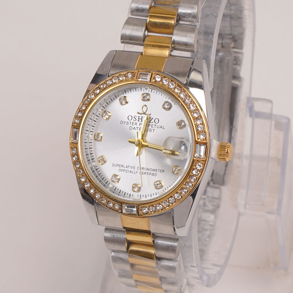 Two Tone Woman Silver Chain Watch Silver Dial