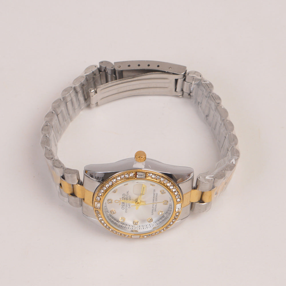 Two Tone Woman Silver Chain Watch Silver Dial