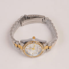 Two Tone Woman Silver Chain Watch Silver Dial