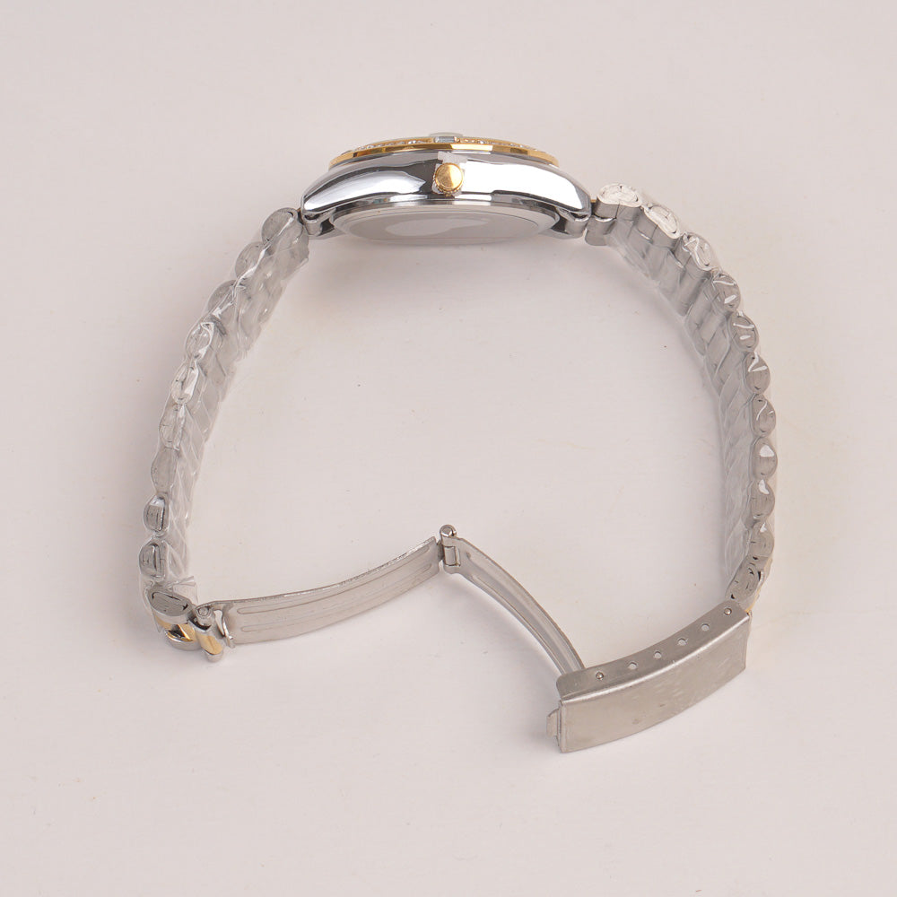 Two Tone Woman Silver Chain Watch Silver Dial