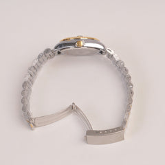 Two Tone Woman Silver Chain Watch Black Dial
