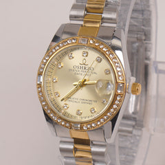 Two Tone Woman Silver Chain Watch Golden Dial