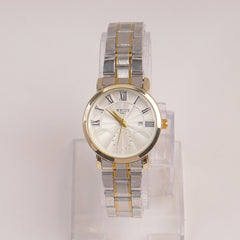 Two Tone Silver Chain Womans Watch White Dial