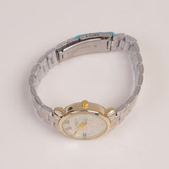 Two Tone Silver Chain Womans Watch White Dial