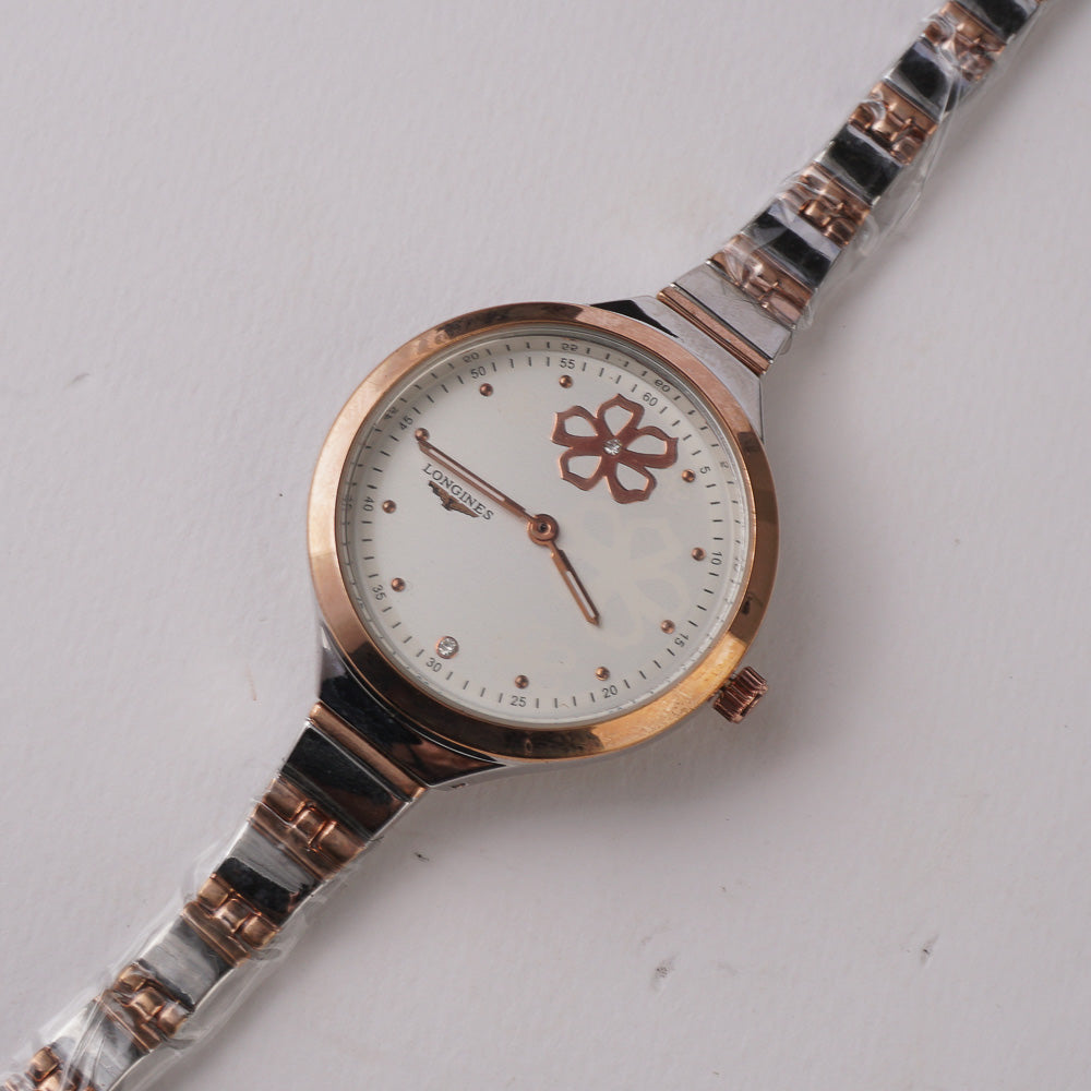 Two Tone Women Stylish Chain Wrist Watch Silver-Rosegold-W