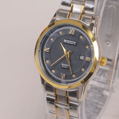 Two Tone Silver Chain Womans Watch Black Dial