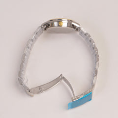 Two Tone Silver Chain Womans Watch Black Dial