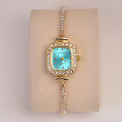 Golden Rosegold Chain Womans Watch Cyan Dial