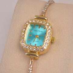 Golden Rosegold Chain Womans Watch Cyan Dial