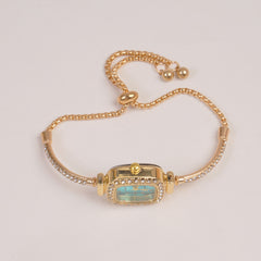 Golden Rosegold Chain Womans Watch Cyan Dial