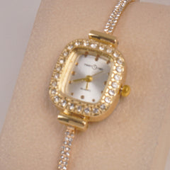 Golden Rosegold Chain Womans Watch Silver Dial