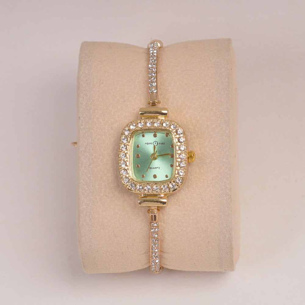 Golden Rosegold Chain Womans Watch Green Dial