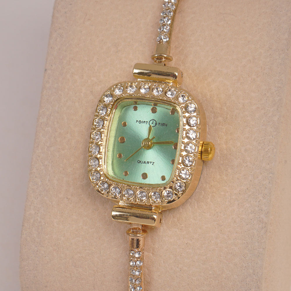 Golden Rosegold Chain Womans Watch Green Dial