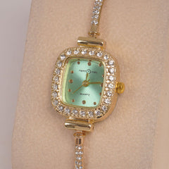 Golden Rosegold Chain Womans Watch Green Dial