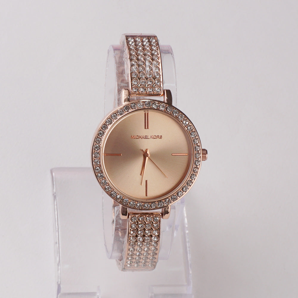 Women Stylish Chain Wrist Watch Rosegold Pink