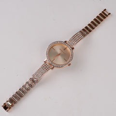 Women Stylish Chain Wrist Watch Rosegold Pink