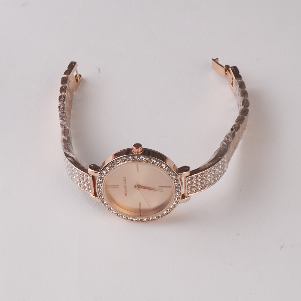 Women Stylish Chain Wrist Watch Rosegold Pink