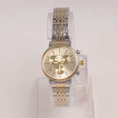 Two Tone Silver Chain Womans Watch Golden Dial