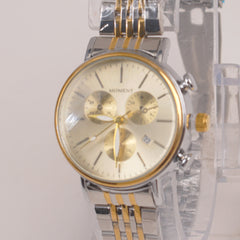 Two Tone Silver Chain Womans Watch Golden Dial