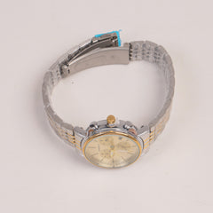 Two Tone Silver Chain Womans Watch Golden Dial