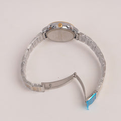 Two Tone Silver Chain Womans Watch Golden Dial