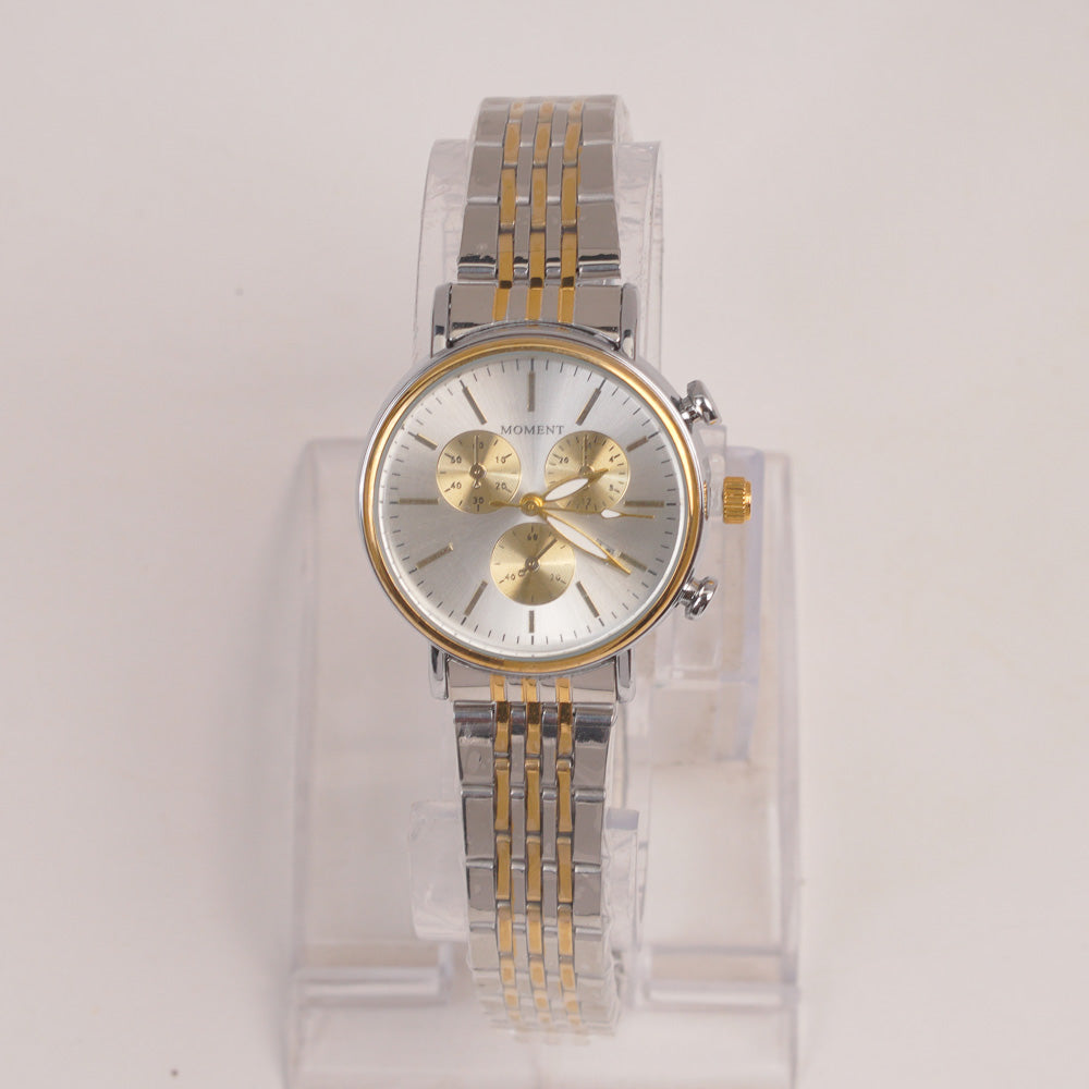 Two Tone Silver Chain Womans Watch Silver Dial