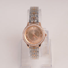 Two Tone Silver Chain Womans Watch Rosegold Dial