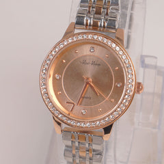 Two Tone Silver Chain Womans Watch Rosegold Dial