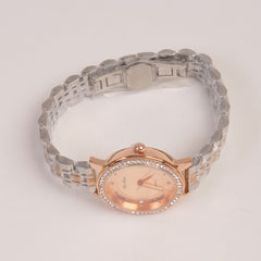 Two Tone Silver Chain Womans Watch Rosegold Dial