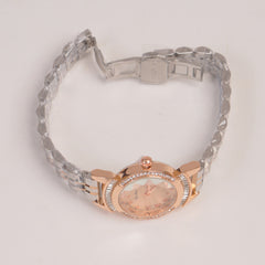 Two Tone Silver Chain Womans Watch Pink Dial