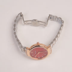 Two Tone Silver Chain Womans Watch Red Dial