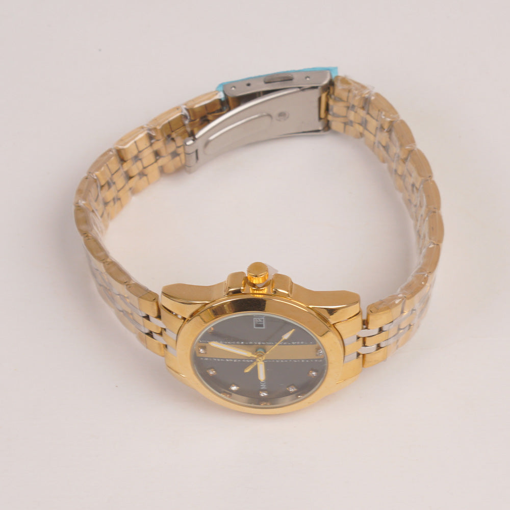 Golden Chain Womans Watch Black Dial