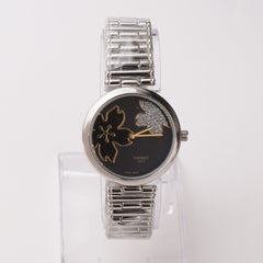 Women Stylish Chain Wrist Watch Silver With Black Dial