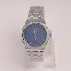 Mens Chain Silver Wrist Watch Blue Dial