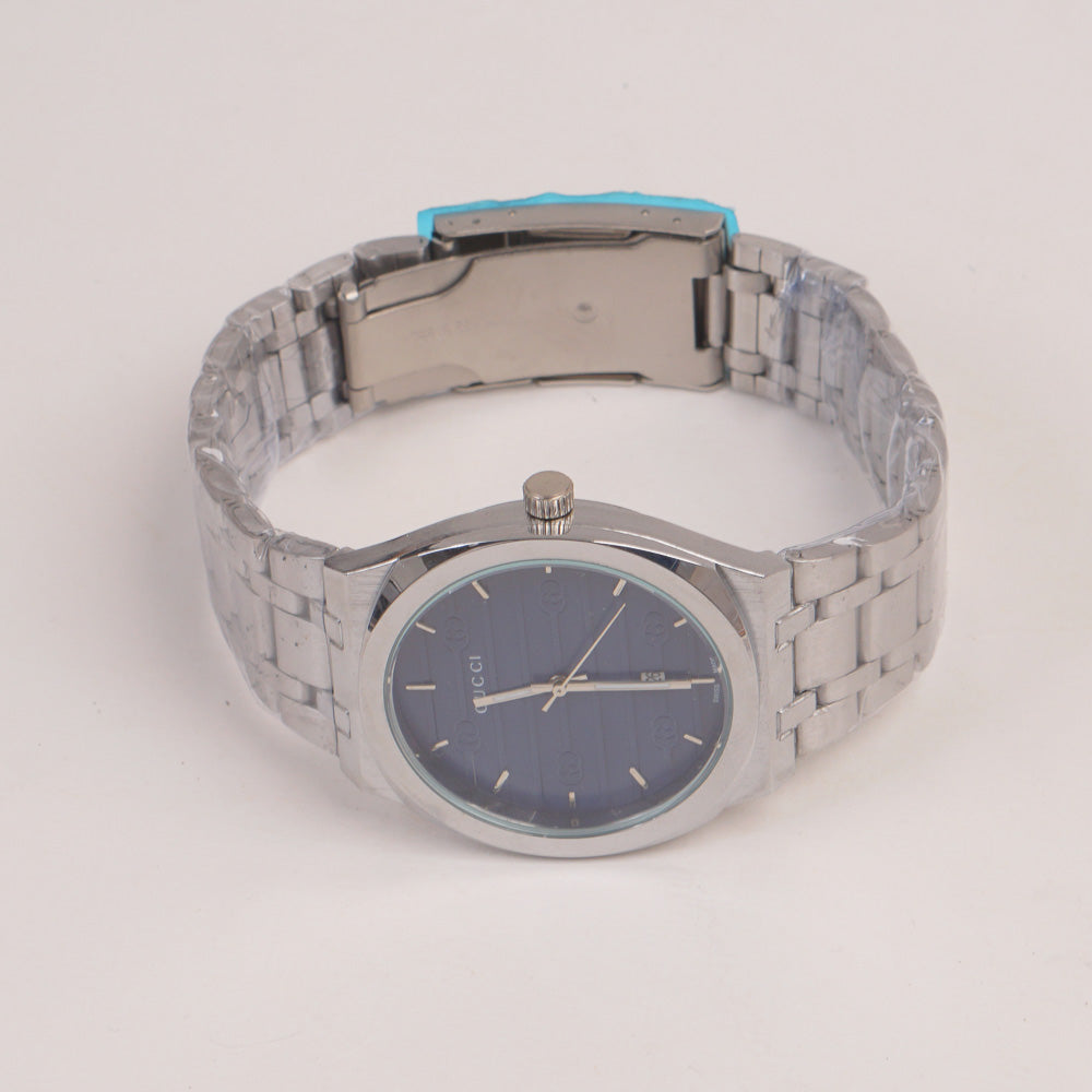Mens Chain Silver Wrist Watch Blue Dial