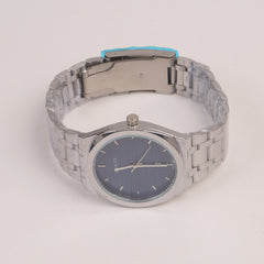 Mens Chain Silver Wrist Watch Blue Dial