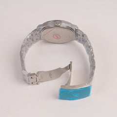 Mens Chain Silver Wrist Watch Blue Dial