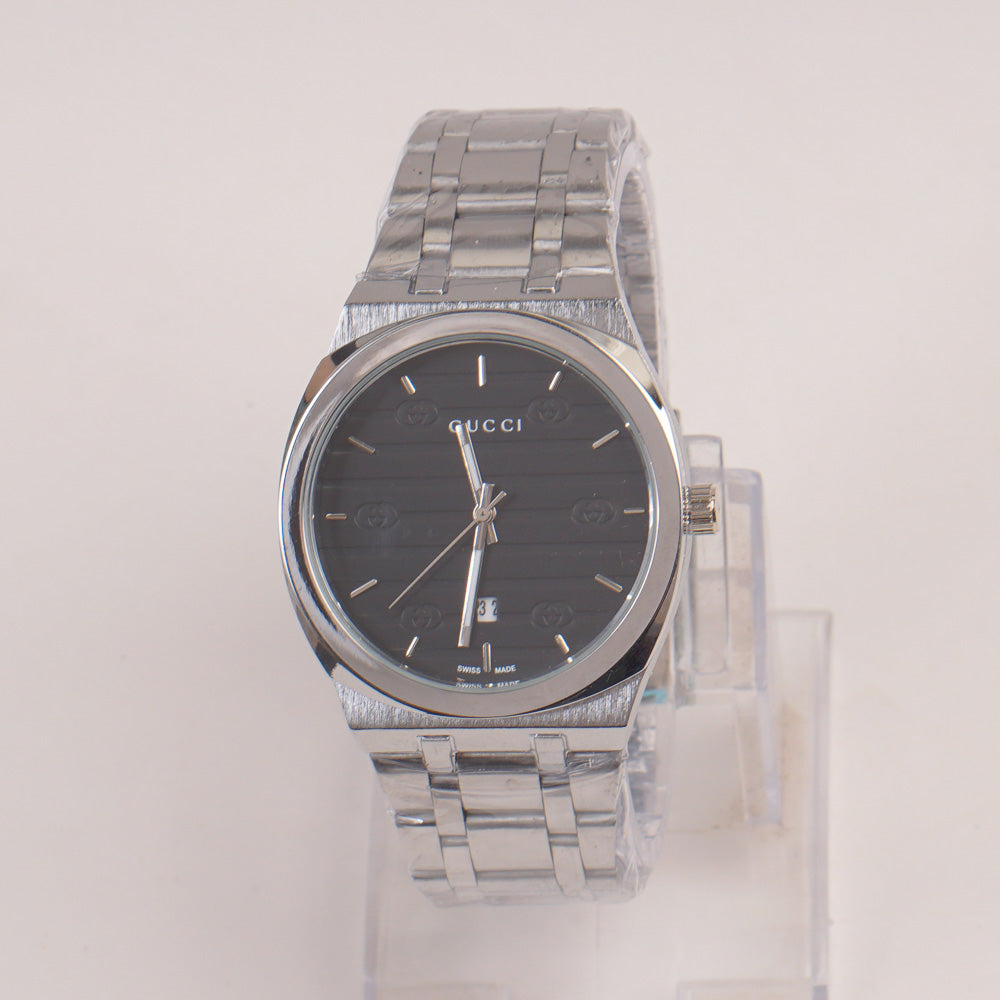 Mens Chain Silver Wrist Watch Black Dial