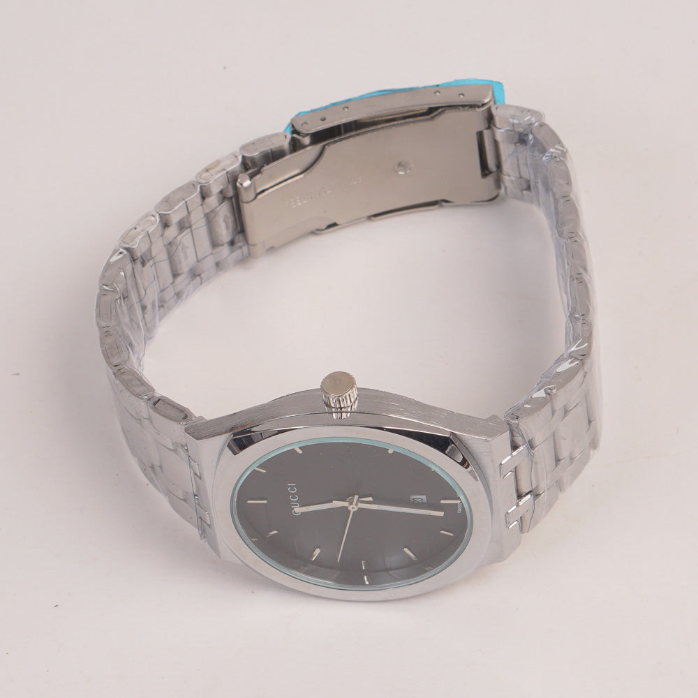 Mens Chain Silver Wrist Watch Black Dial