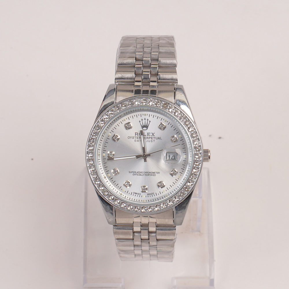 Mens Chain Silver Wrist Watch Silver Dial