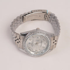 Mens Chain Silver Wrist Watch Silver Dial