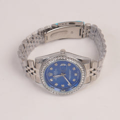Mens Chain Silver Wrist Watch Blue Dial