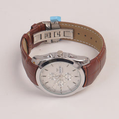 Men's Chronograph Wrist Watch White Dial Brown Straps