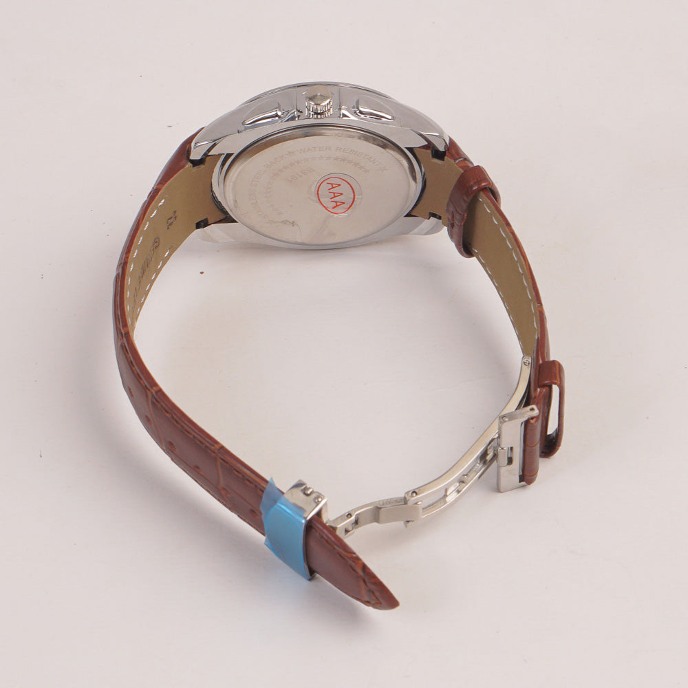 Men's Chronograph Wrist Watch White Dial Brown Straps